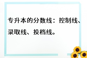 專升本的分?jǐn)?shù)線：控制線、錄取線、投檔線。