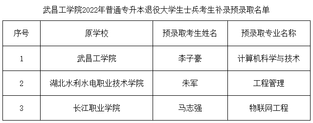 武昌工學院補錄名單