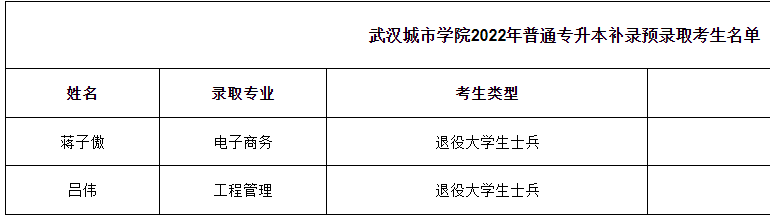 武漢城市學(xué)院補錄預(yù)錄取名單